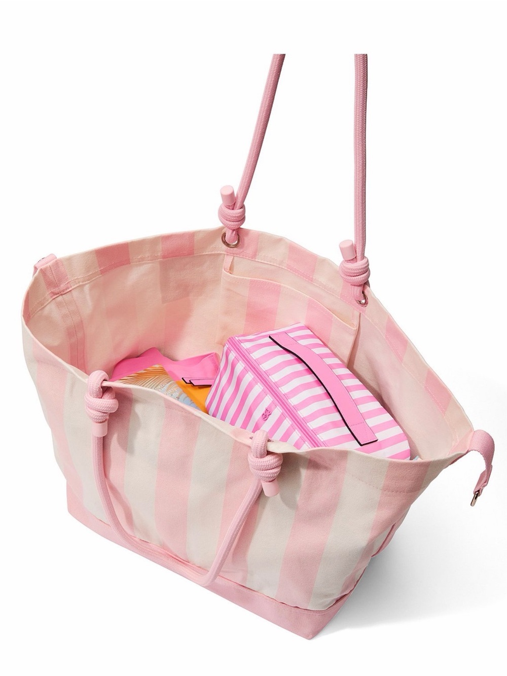 Victoria's Secret Pink & White Striped Knot-Handle Tote NWOT - Picture 2 of 4